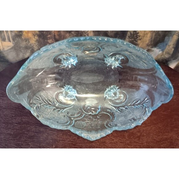 Vtg Jeanette Glass LOMBARDI Footed Starlight Blue Glass Centerpiece Fruit Bowl - Picture 4 of 11